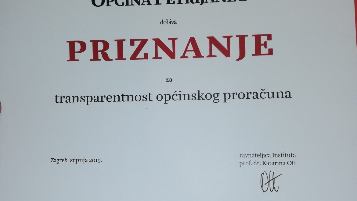 Općina Petrijanec jedna od najtransparentnijih u Republici Hrvatskoj!