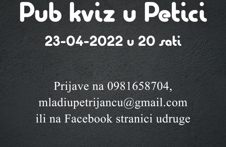 Udruga Mladi u Petrijancu organizira “Pub kviz u Petici“