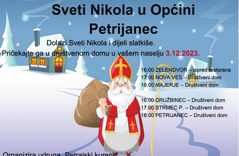 Sveti Nikola dolazi u društvene domove u Općini Petrijanec i dijeli slatkiše