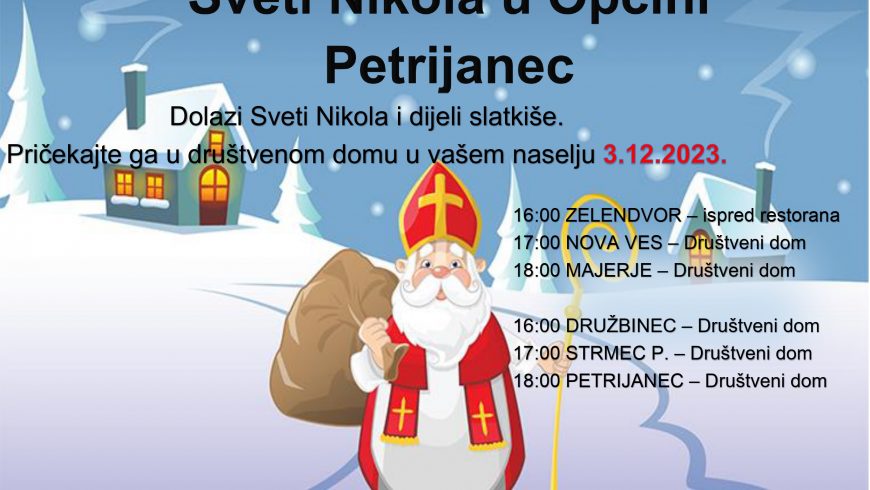 Sveti Nikola dolazi u društvene domove u Općini Petrijanec i dijeli slatkiše