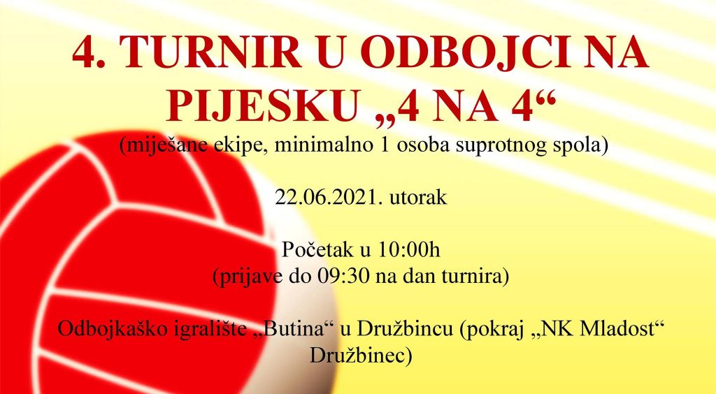 4. Turnir u odbojci na pijesku “4 na 4” u Družbincu